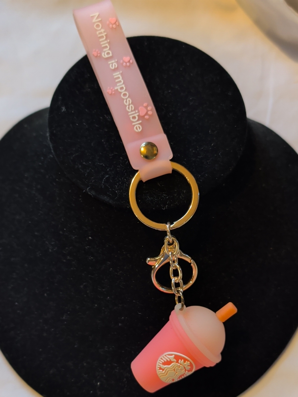 (#346) Starbucks-Themed Pink Silicone Drink Cup Keychain & Wrist Strap
